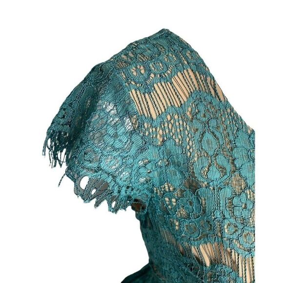Maeve Anthropologie Elsa Teal Lace Illusion Peplum Sheath Dress Sz XS NEW - Picture 3 of 9